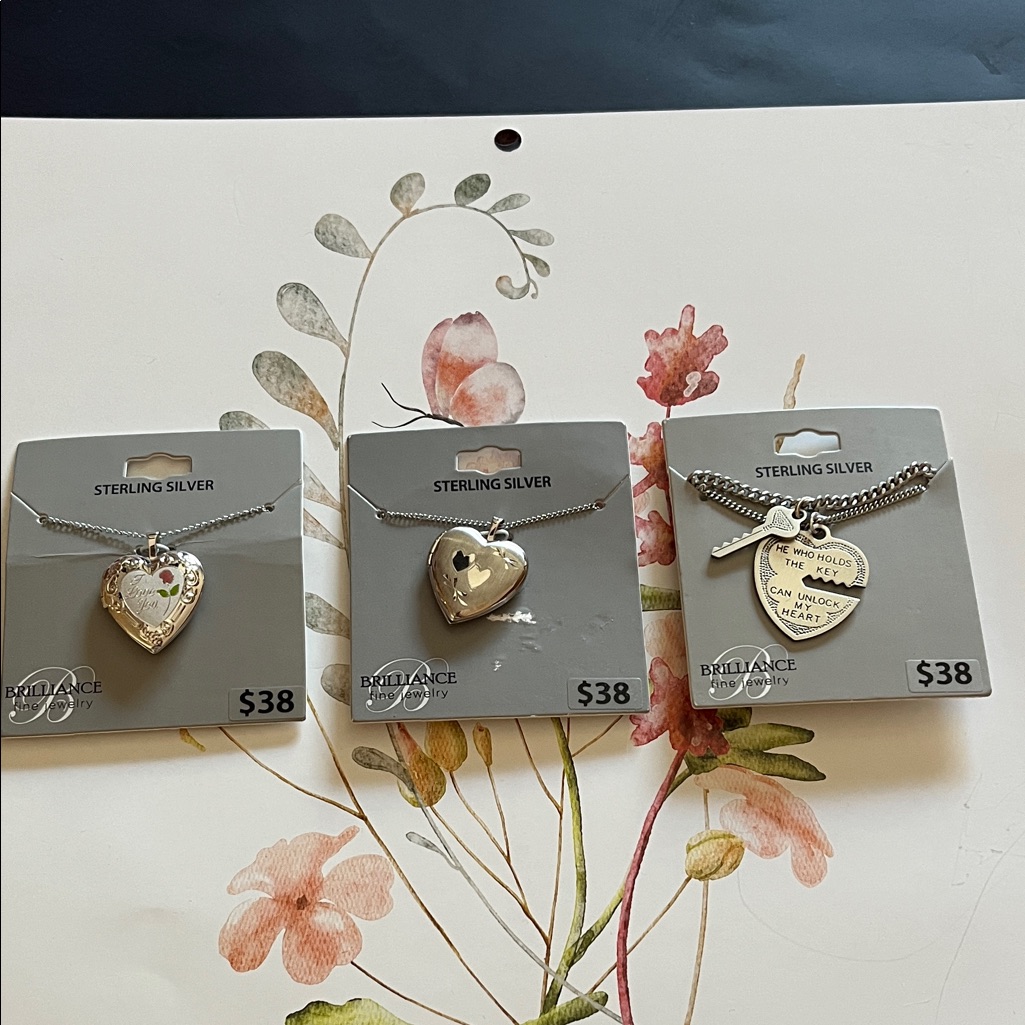 Sterling Silver Heart Locket Necklace Trio By Brilliance